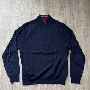 Brooks Brothers Merino Wool Navy Quarter Zip Sweater- Size Medium